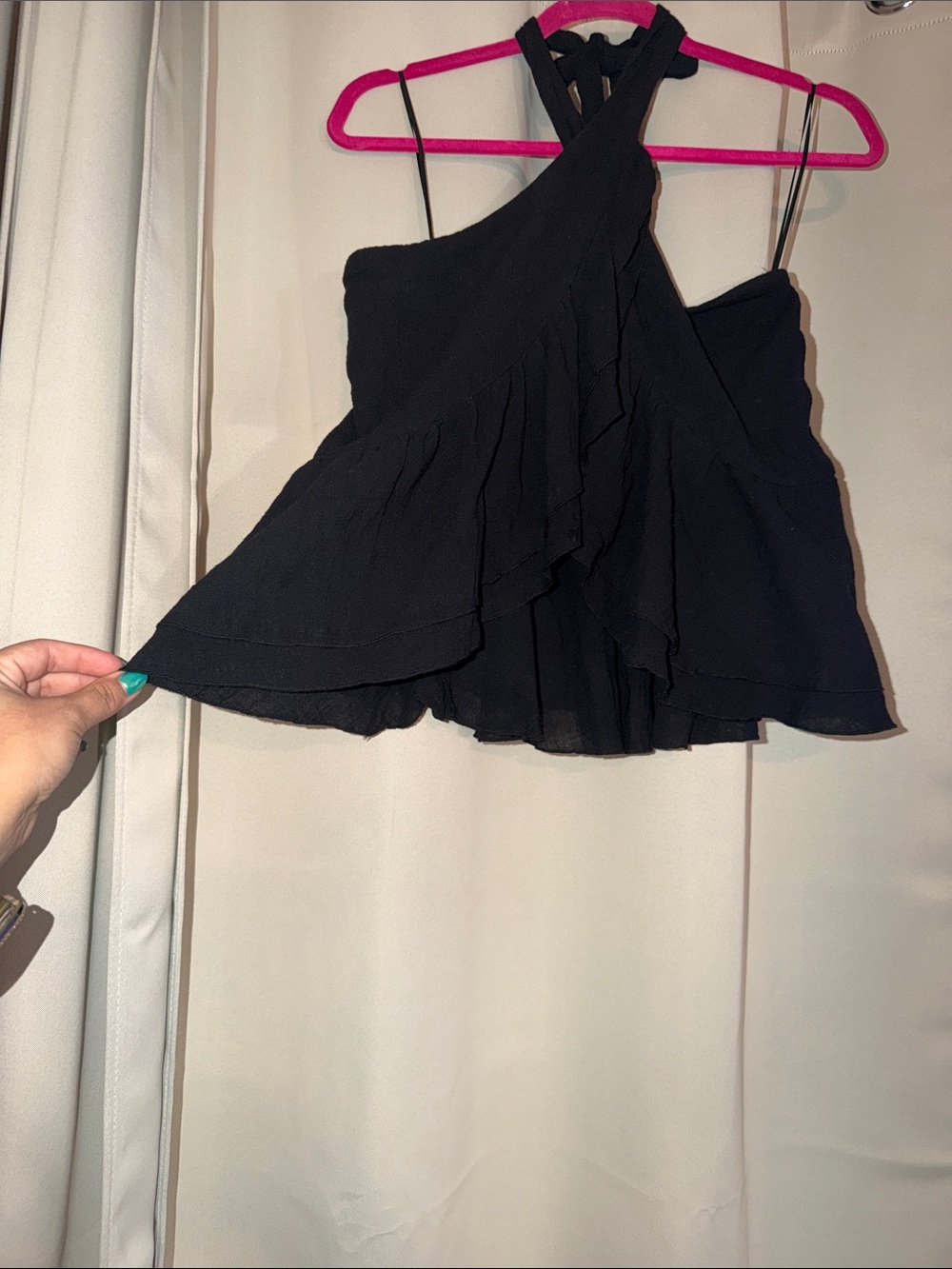 Black Ruffled Women’s Halter Top - Classic Flowy Design